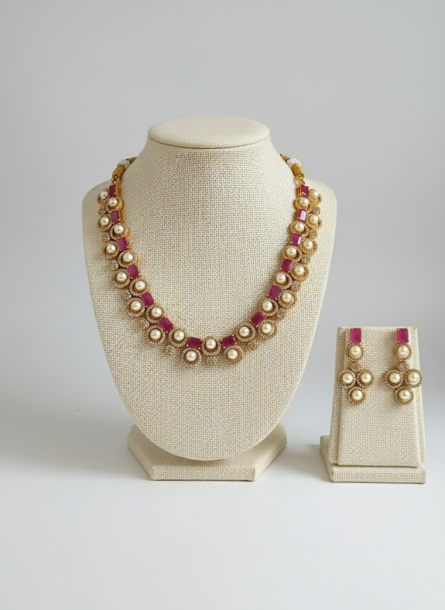 product image 1 Royal Kundan Pearl & Ruby Necklace Set - Image 1