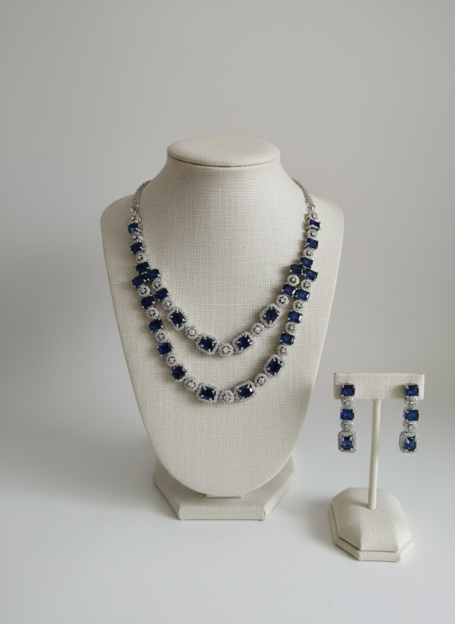 product image 2 Royal Sapphire & Diamond-Look Bridal Necklace Set - Image 1