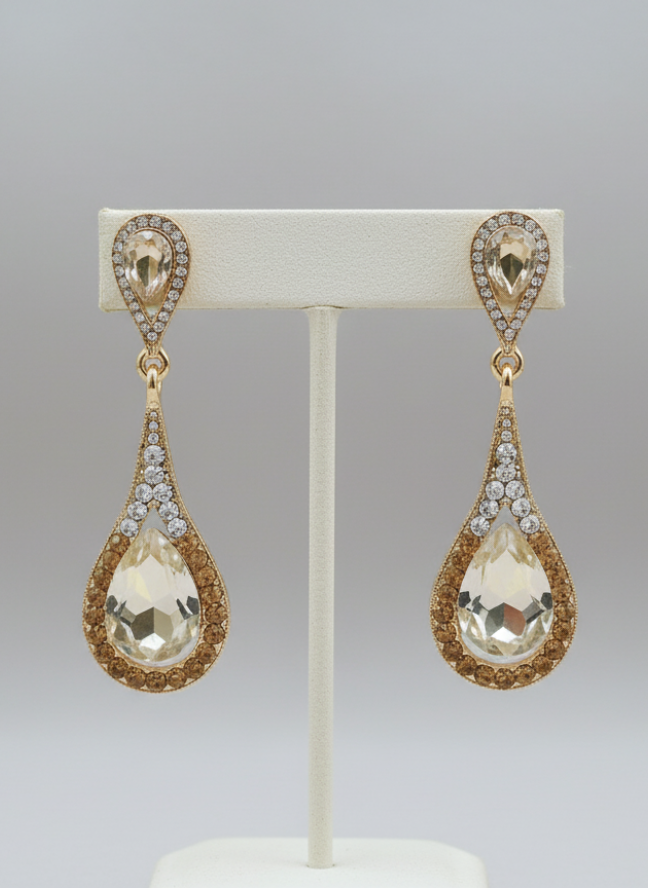 product image 3 Vintage Gold Tear-Drop Crystal Earrings - Image 1