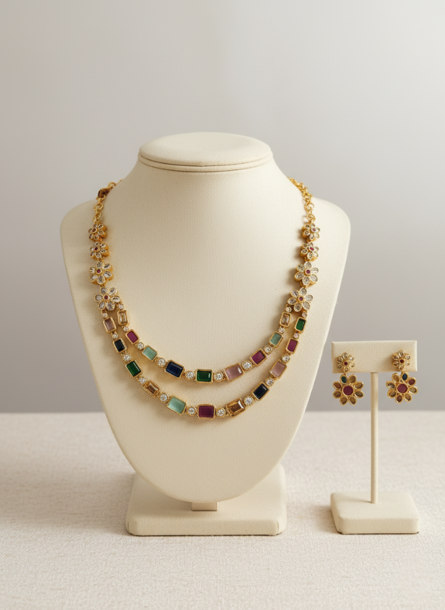 product image 5 Royal Multi-Stone Polki Layered Necklace Set - Image 1